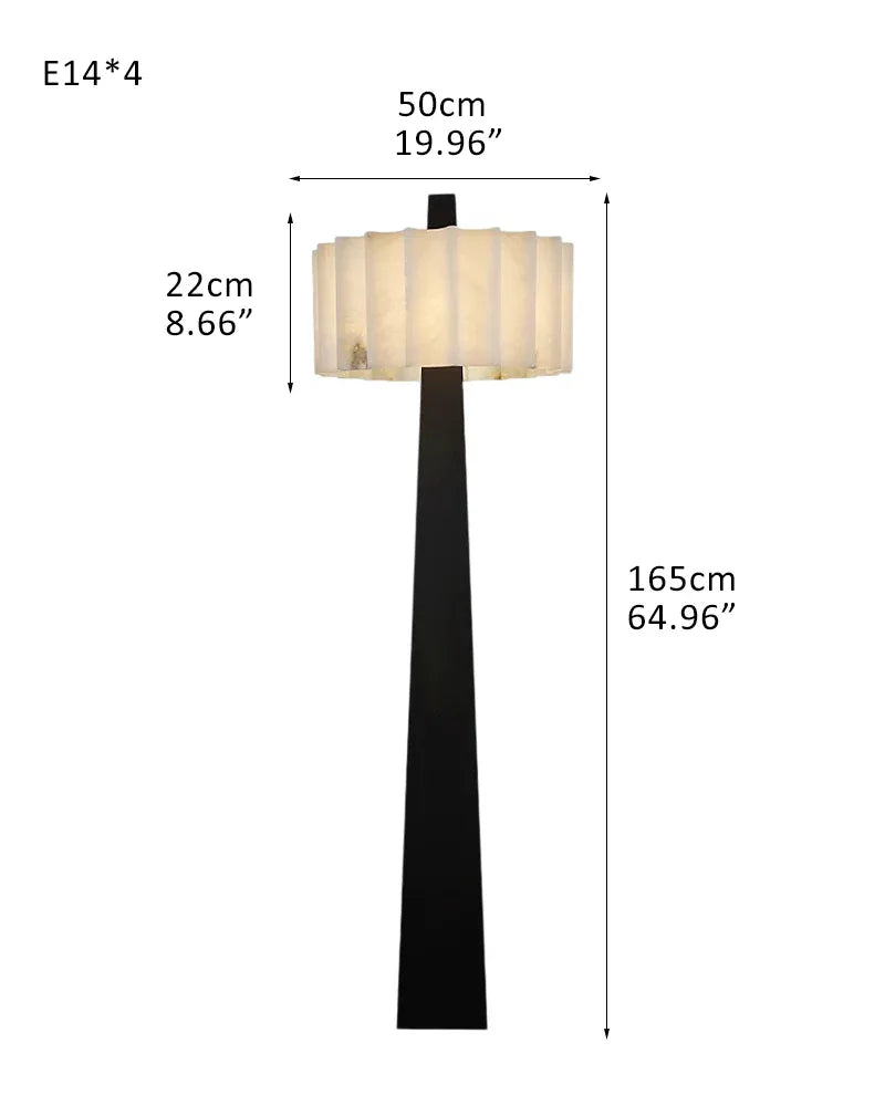 Artisanal Craftsmanship Alabaster Floor Lamp 65" Height | Black Stainless Base D50*H165CM D20"*H65" White + Black American standing floor lamp
