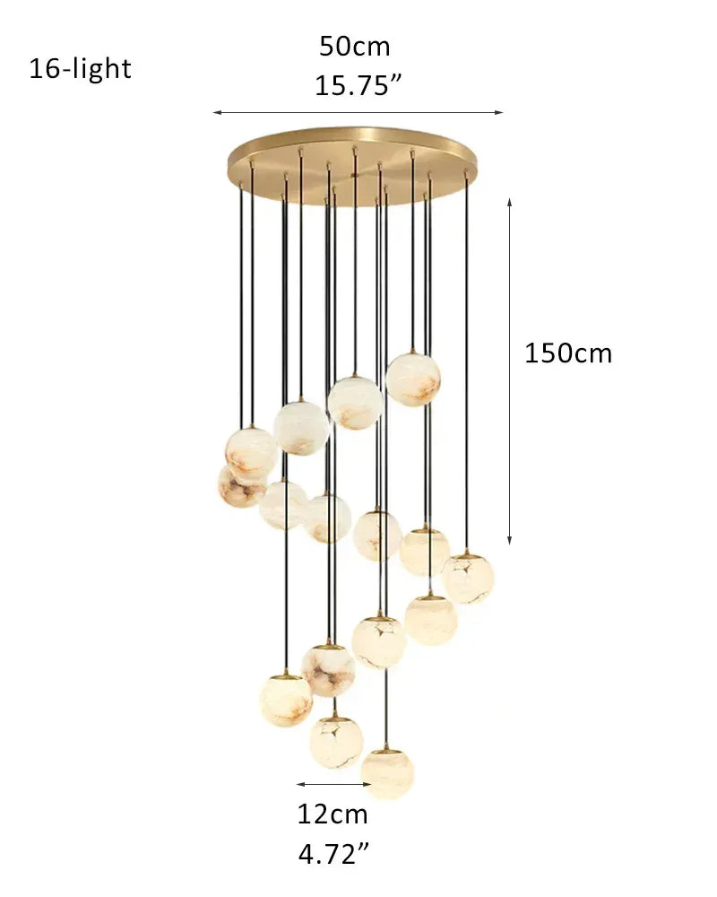 16-light Cluster Alabaster Globes Ceiling Staircase Pendant Lighting with adjustable cord 16-light-D12cm D4.72" White + Brass Modern Pendant lamp