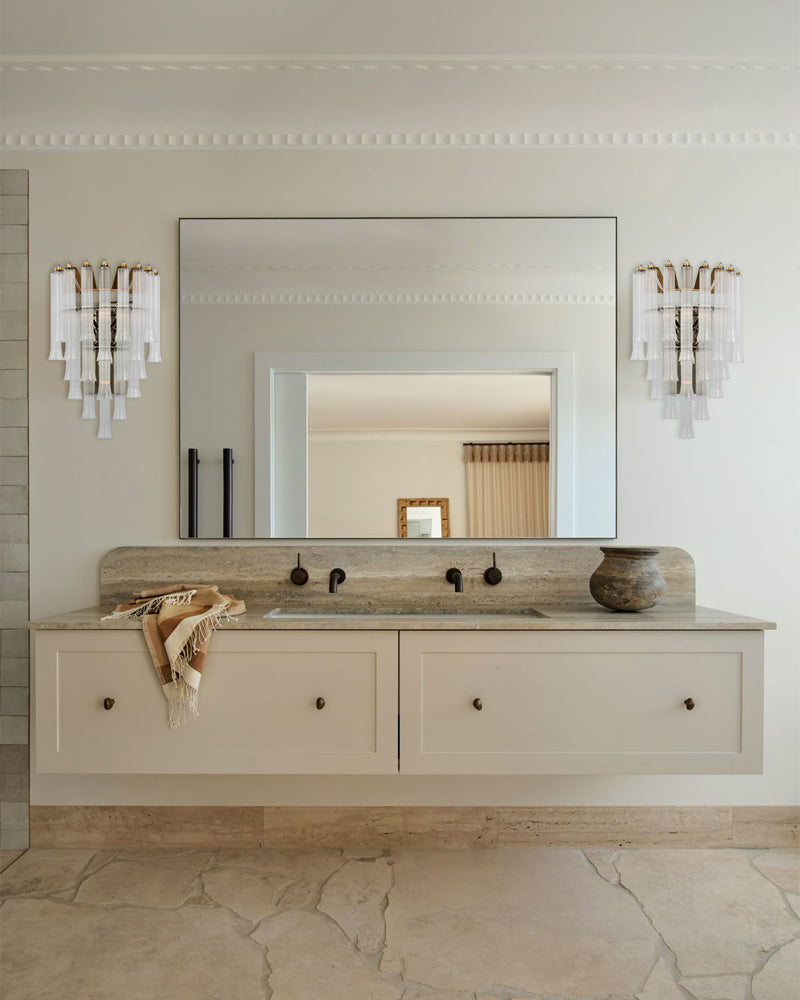Bellagio Fluted Opal Glass Wall Light Sconce - Flush Mount, Lux Brass Trim - Bedrooms, Vanity & Bathrooms