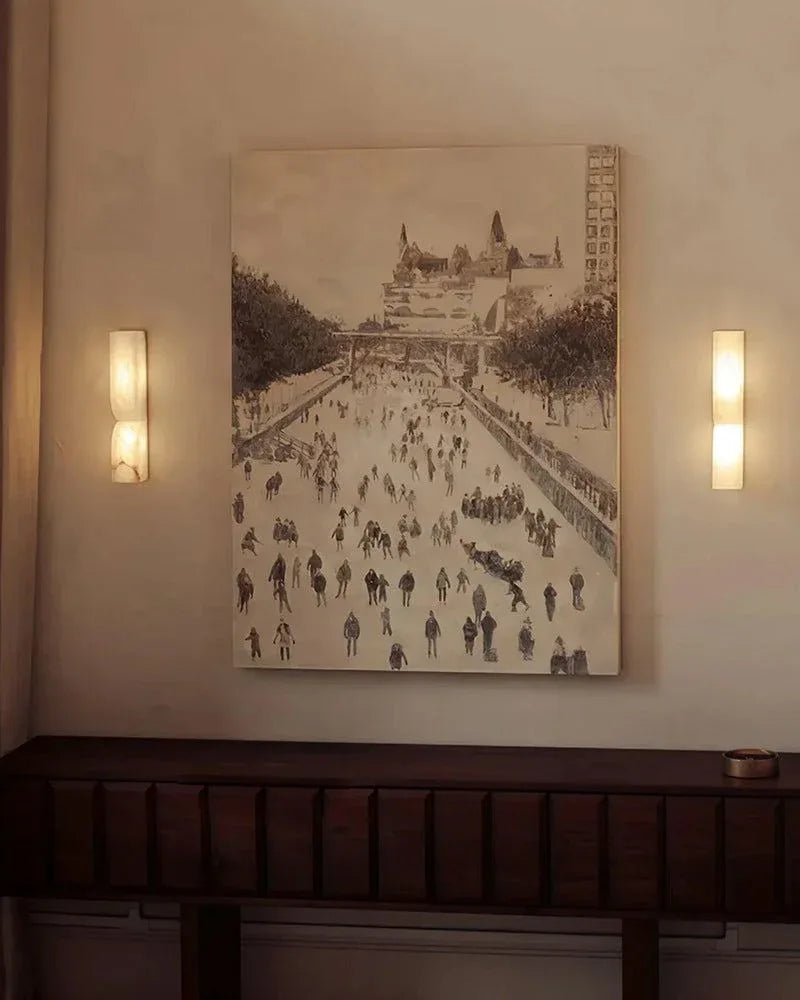 2-light White Alabaster Essence Rectangular Wall Sconce Wide 30/60cm Flush Mounted Wall Sonce Lamp