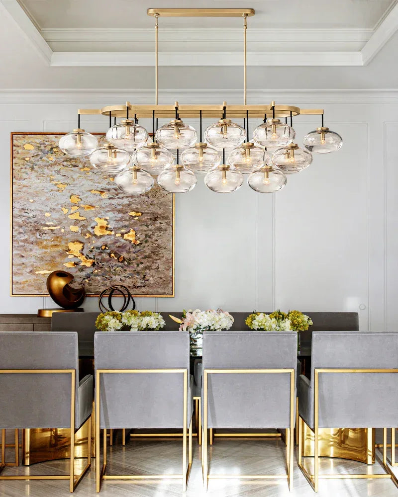 Vence Series Geometric Chandelier | Rectangular Clear Glass Shades with Freeform Cords, Polished Black Canopy for Dining Tables and Kitchen Islands American Vintage chandelier lamp