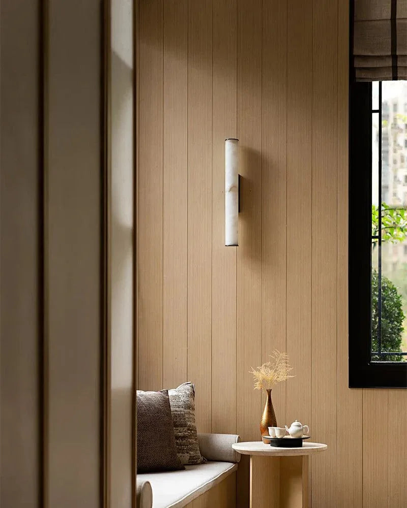 LED Copper Cylindrical Natural Marble Alabaster Wall Sconce Lamp,H30/40/50/60CM Flush Mounted Wall Sconce Lamp