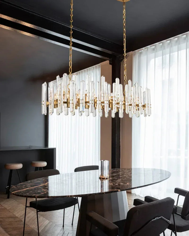 2-tier crystal glass chandelier with chrome metal frame, E14 8/10 Lights American chandelier