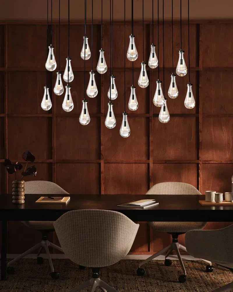 Aveline Series Cascading Chandelier | Linear Floating Raindrop Exquisite Blown Glass and Metal, Premium Metal for Dining Rooms and Kitchen Islands American chandelier