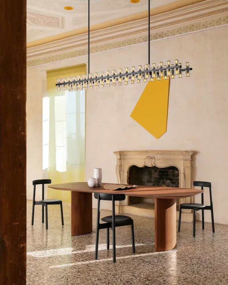 Lacquered Brass/Black Wagon Wheel Arcachon Crystal Rectangular Chandelier 48" 60" 72" American chandelier