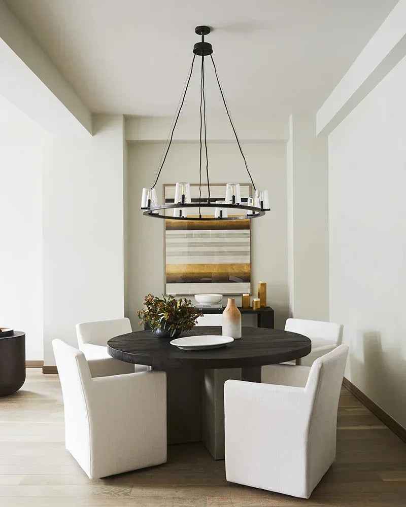 Ravello Series Geometric Pendant Light | Round Classic brass structure with clear glass shades, Polished Brass finish for Kitchens, dining rooms, and entryways American chandelier