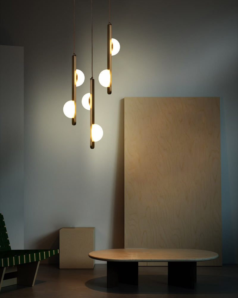 Alabaster Staggered Dual Sphere Gold Plated Pendant Light - Natural Spanish Alabaster Pebbles, Lux Gold Trim - Kitchens, Dining & Bedrooms