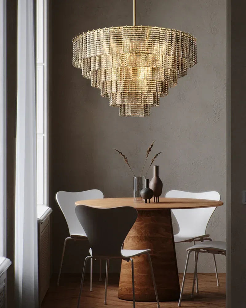 Clear & Smoke Ridged Glass Multi-Tire Large Rectanglular Sirene Chandelier Collection 40“ 48” 60" 70" American chandelier