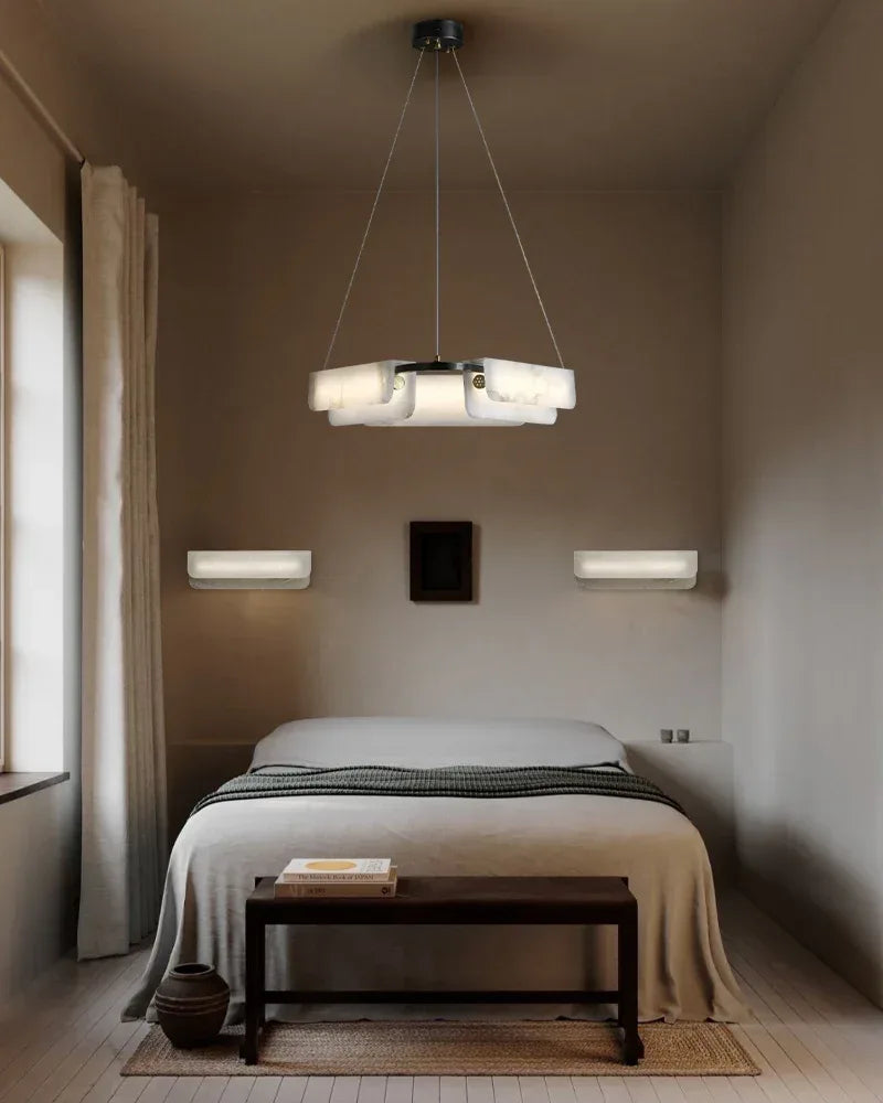 Organic Alabaster Linear Pendant Lightiing with Black Metal Frame for Kitchen Island Modern Pendant lamp