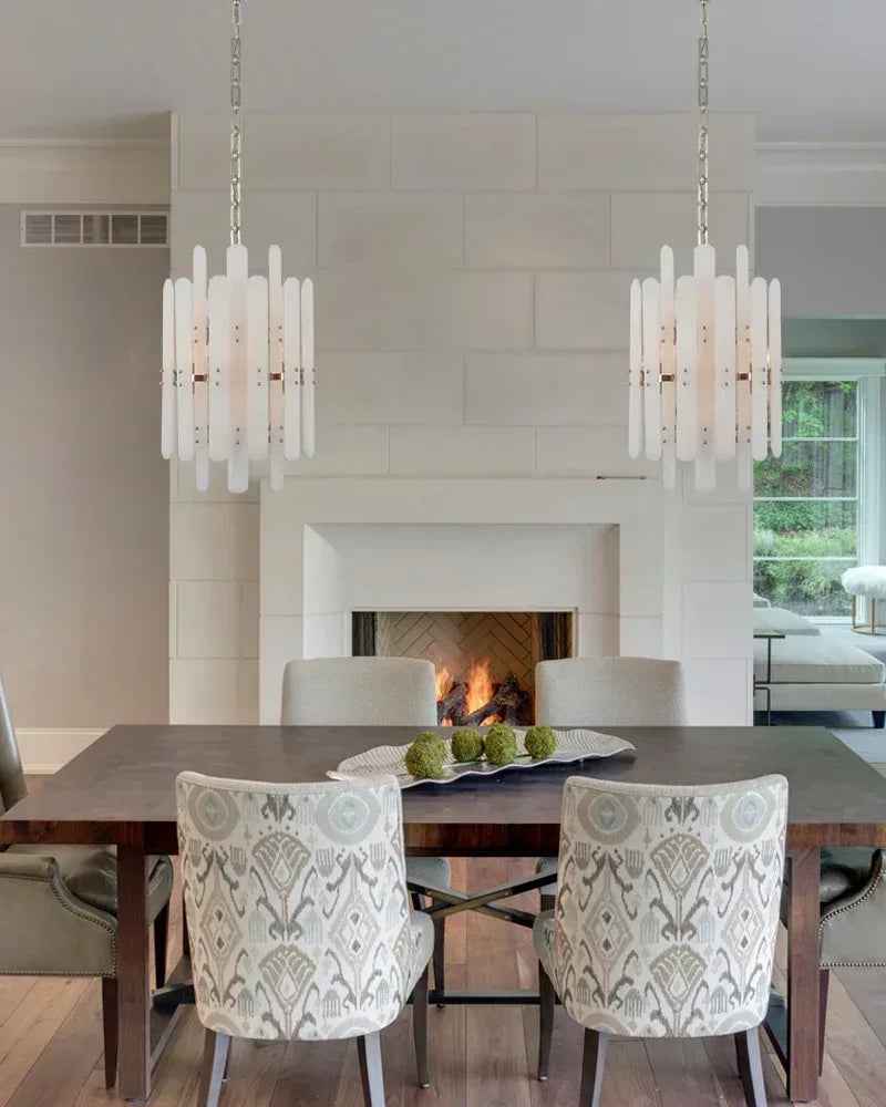 Large Alabaster Rectangular Chandelier Wide 40“ 45” with Chrome Frame for dining room American chandelier