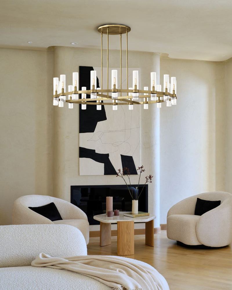 Foyer Dimming Lighting Vintage Brass Stainless Wheel Ravelle Clear Glass Round Chandelier