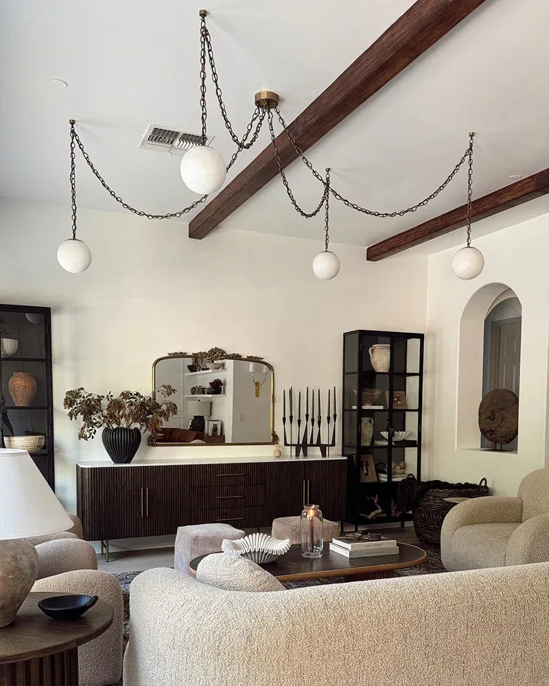 Alabaster Globe Swag Pendants Indoor Lighting with Brass/Black Chain in adjustable Modern Pendant lamp