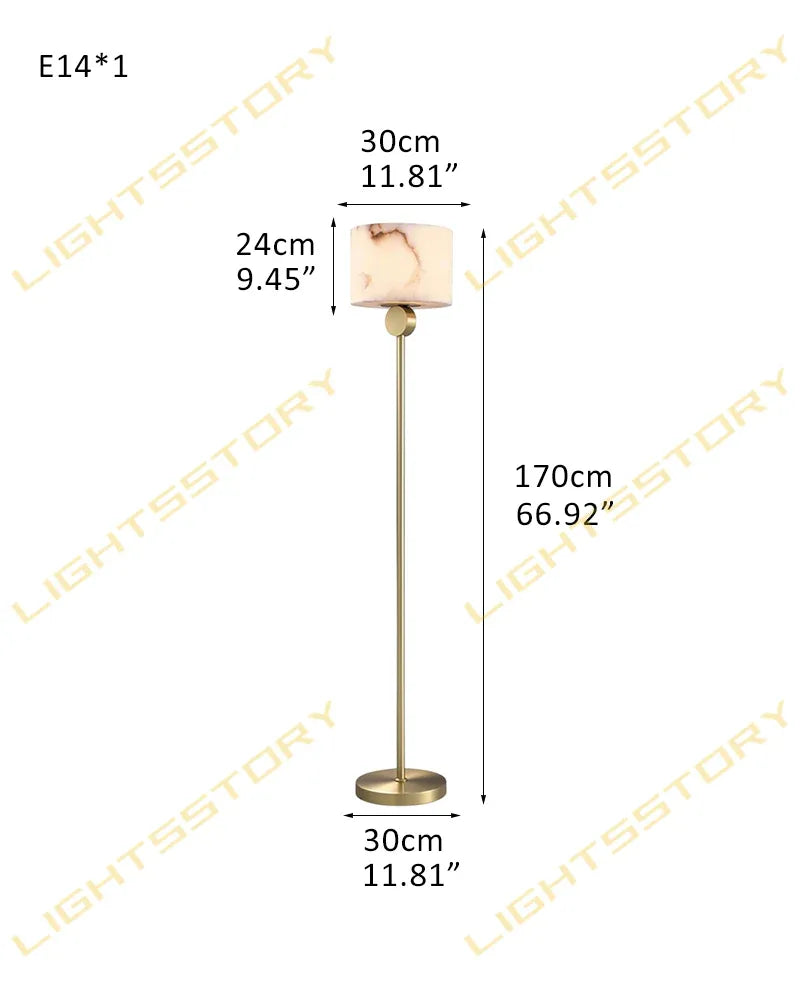 Etruscan Unique Natural Alabaster Tall Floor Lamp Black/Brass Adjustable Metal Pole D30*H170CM D11.81"*H66.93" Brass American standing floor lamp