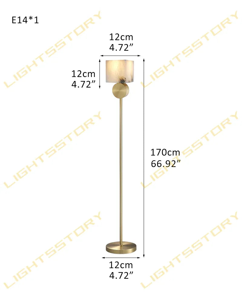 Etruscan Unique Natural Alabaster Tall Floor Lamp Black/Brass Adjustable Metal Pole D12*W12*H170CM D4.72"*W4.72"*H66.93" Brass American standing floor lamp