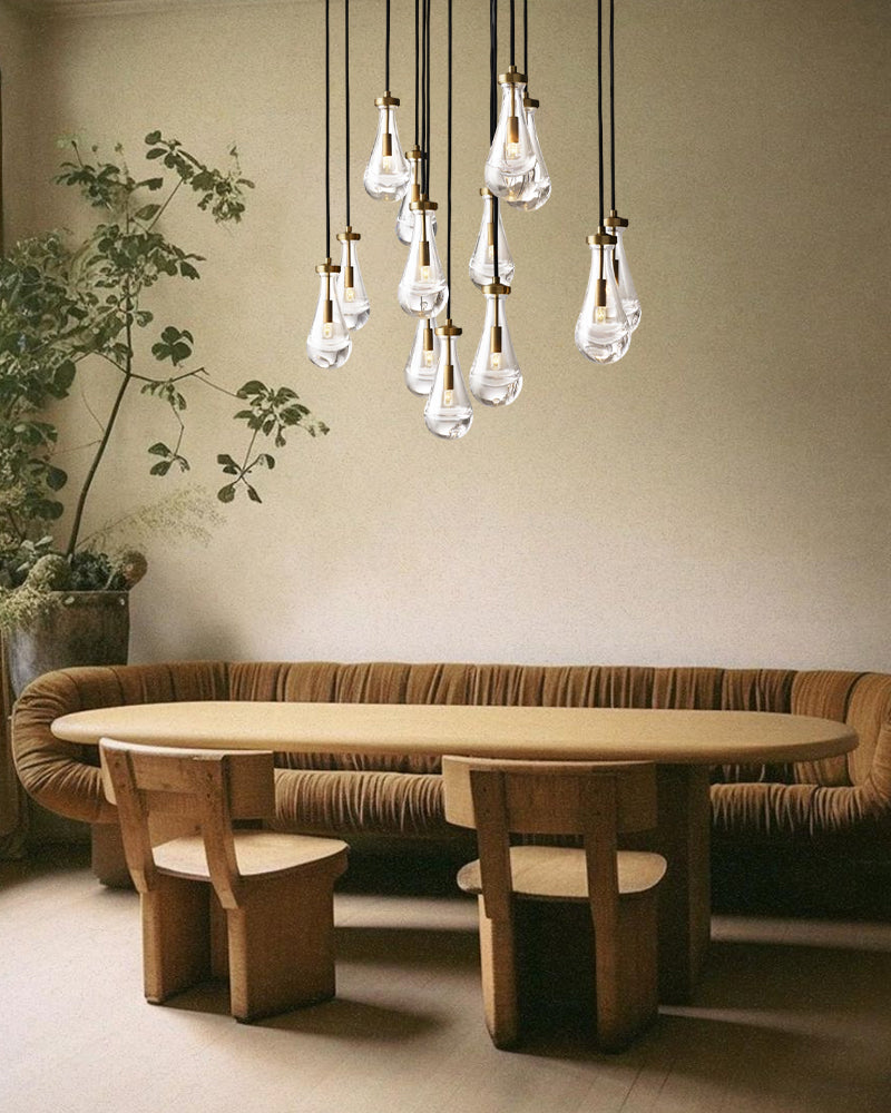 Black Raindrop Crystal Round Chandelier Multi Lighting with adjustable cord for living room