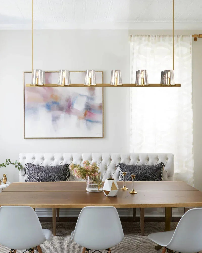 12-light Pauillac Brass/Black Linear Clear Glass Chandelier 49" 60" for dining room American chandelier