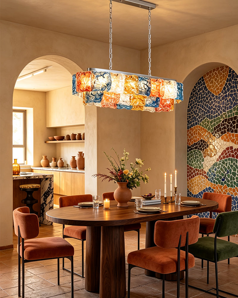 Chiara Murano Glass Contemporary Tri Tone Linear Chandelier - Lux Gold Trim - Kitchen Islands & Dining Rooms