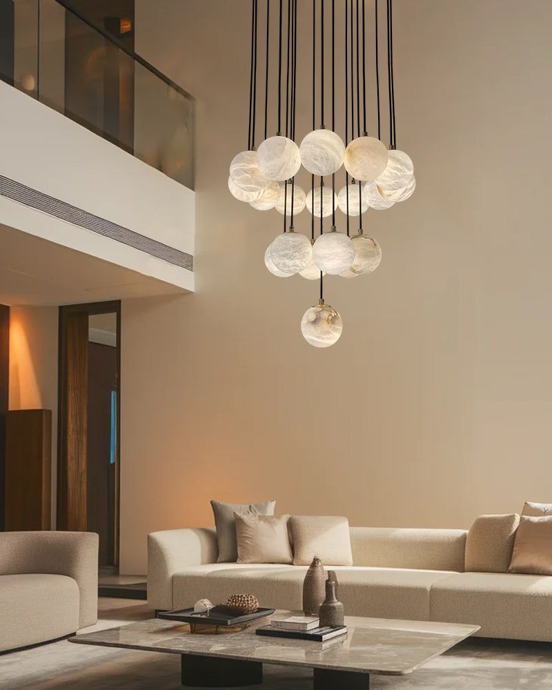 22-light small alabaster cluster globes ceiling pendant light for high ceiling | adjustable cord
