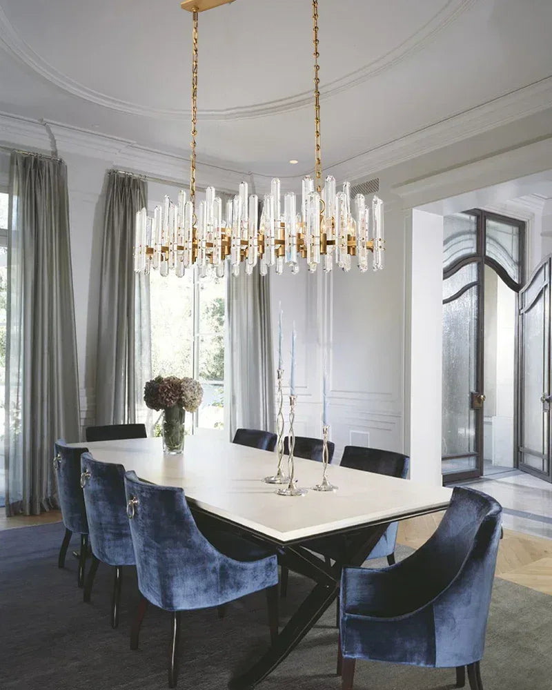 2-tier crystal glass chandelier with chrome metal frame, E14 8/10 Lights American chandelier