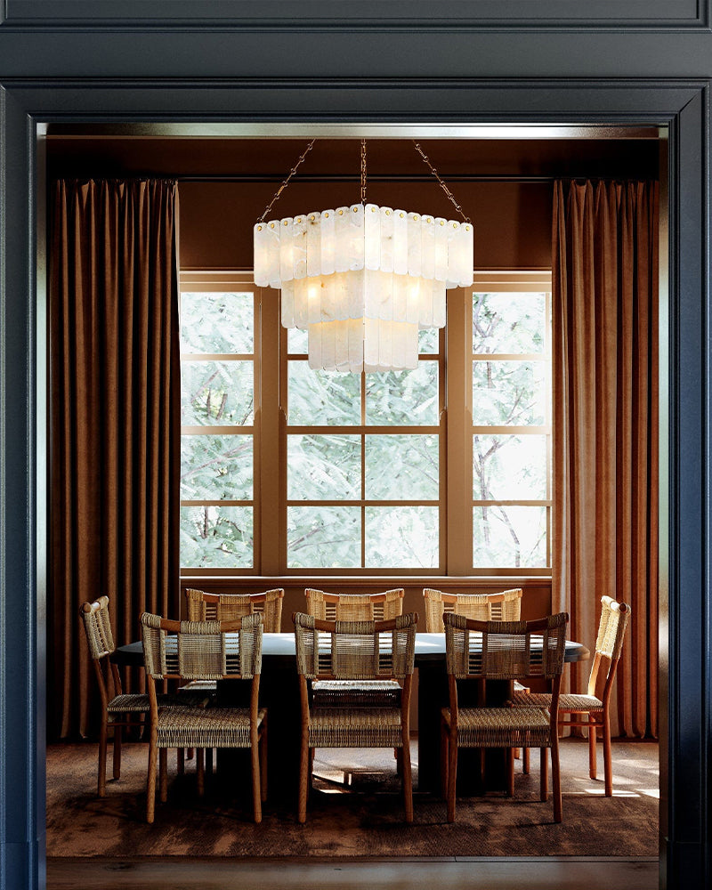 LightsStory Alabaster Square Multi-Tiered Pendant Light, natural stone alabaster with metallic and matte finish - For Kitchen & Dining Rooms