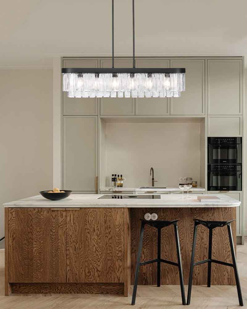 Courmayeur Series Luminous Chandelier | Multi-tier Hammered Water Glass Hammered water glass shade with durable metal frame, Matte Black and White Gold for Living rooms and dining areas Luxury Drum Round Chandelier