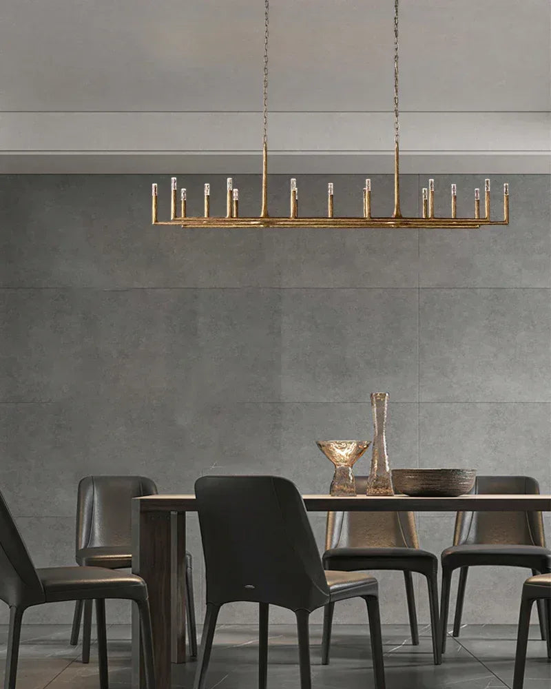 Thod Hand-Forged Iron Linear Chandeliers Black Wide 54" 72" 95" for Dining table American Vintage chandelier lamp