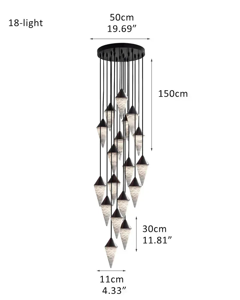 American Coastal Conical Cluster Alabaster Dome Ceiling Brass&Black Pendant Light 18-light-D11*H30CM D4.33"*H11.81" Black + White Modern Pendant lamp