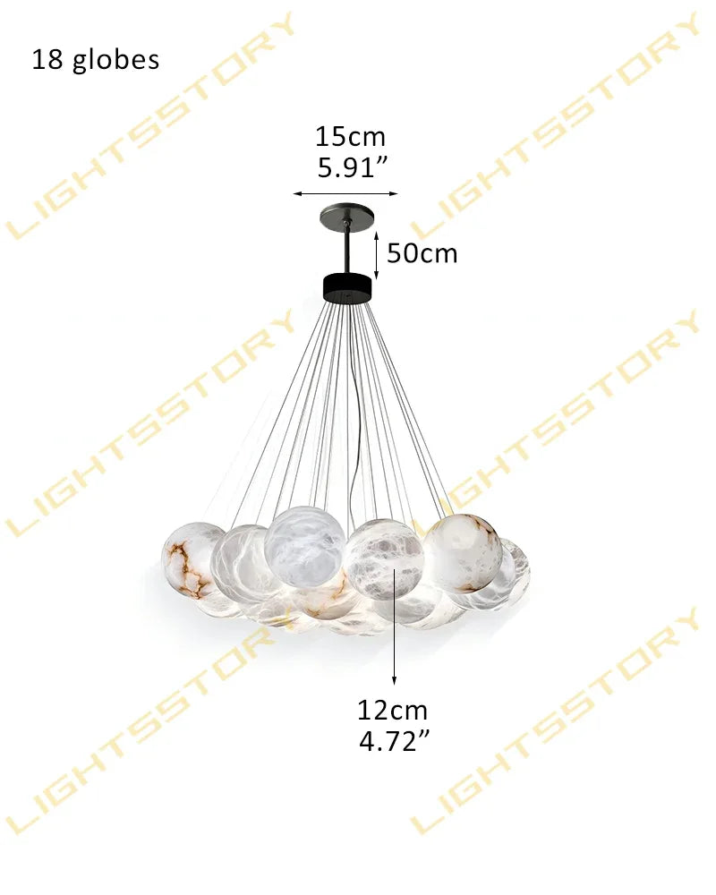 18/30 lights Cluster Adjustable Lighting Alabaster Globes Chandelier for high ceiling entrance 18 light-D12cm D4.72" White + Black American Vintage chandelier lamp