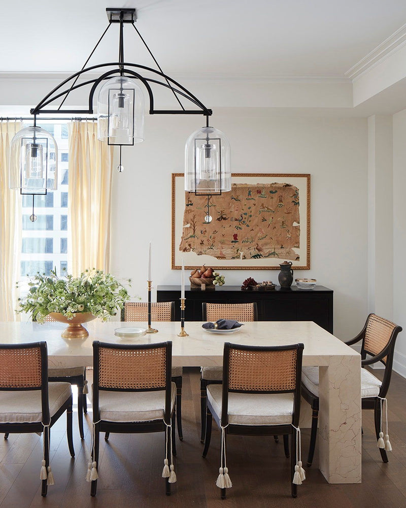 Amalfi Bell Pendant Light - Clear Glass, Heritage Brass Trim - Kitchen Islands & Dining Rooms