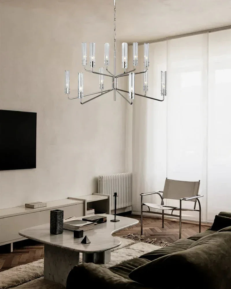 Modern Candelabra Clear Glass Chandelier Brushed Antique Brass Framework American chandelier