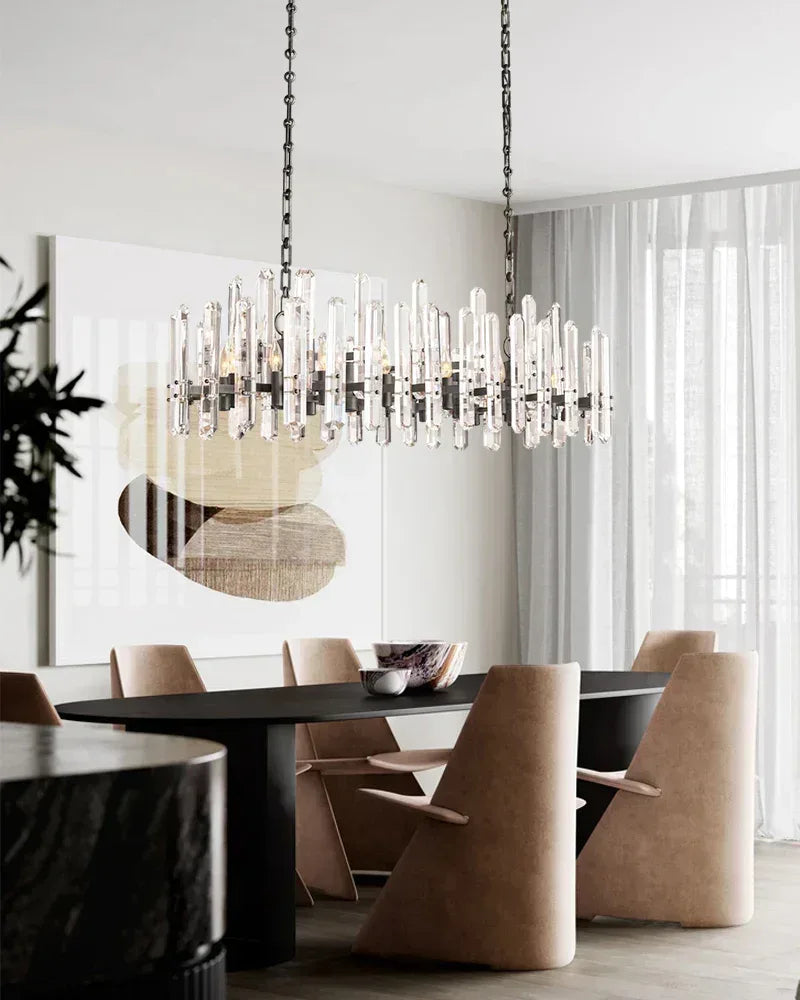 8/10-light American Geometric Crystal Brass Linear Chandelier Wide 40“ 45" American chandelier