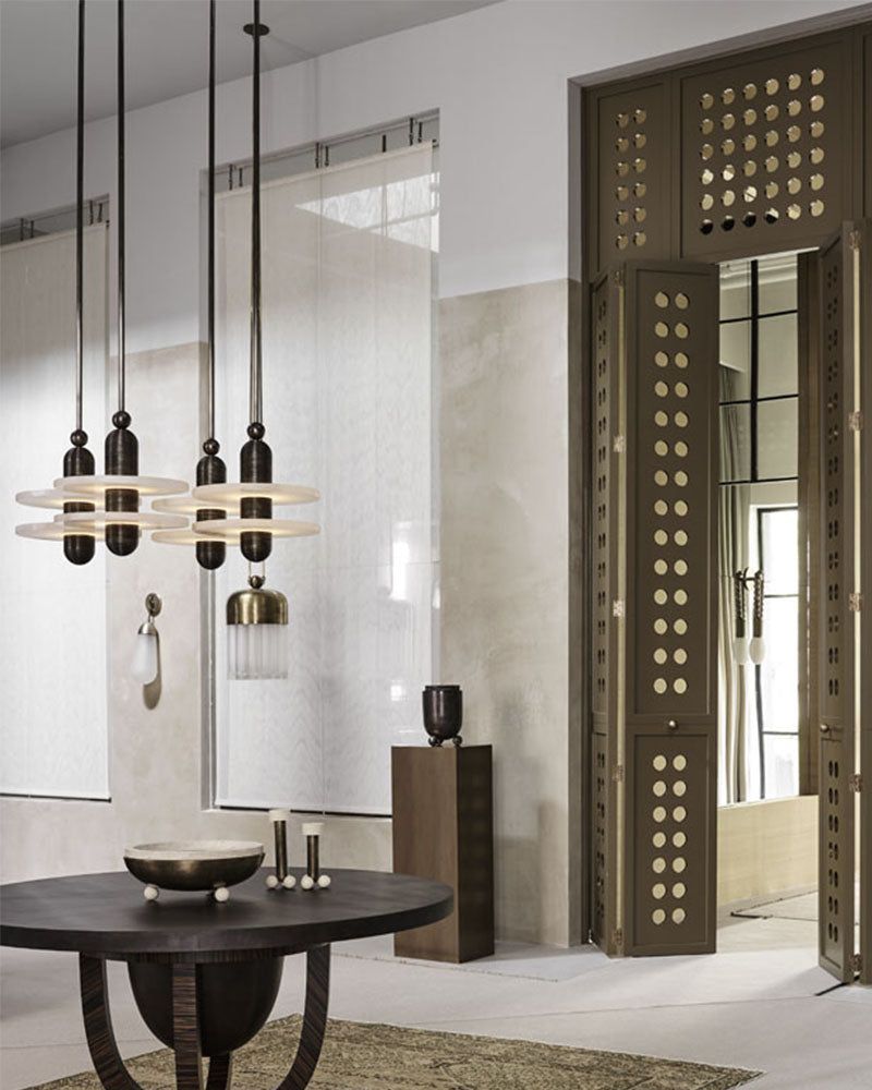 Alabaster Modern Marble Ring Pendant Light For Dining Room, Black/Brass