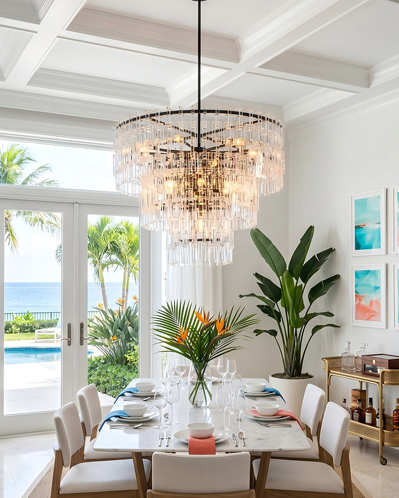 Montreux Round Crystal Pendant Light Precision - Multi-Tiered Crystal Clarity - High Ceilings