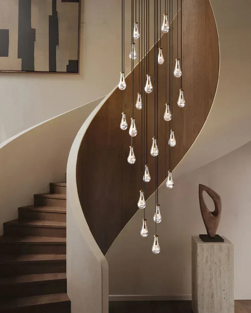 Aveline Series Cascading Chandelier | Linear Floating Raindrop Exquisite Blown Glass and Metal, Premium Metal for Dining Rooms and Kitchen Islands American chandelier