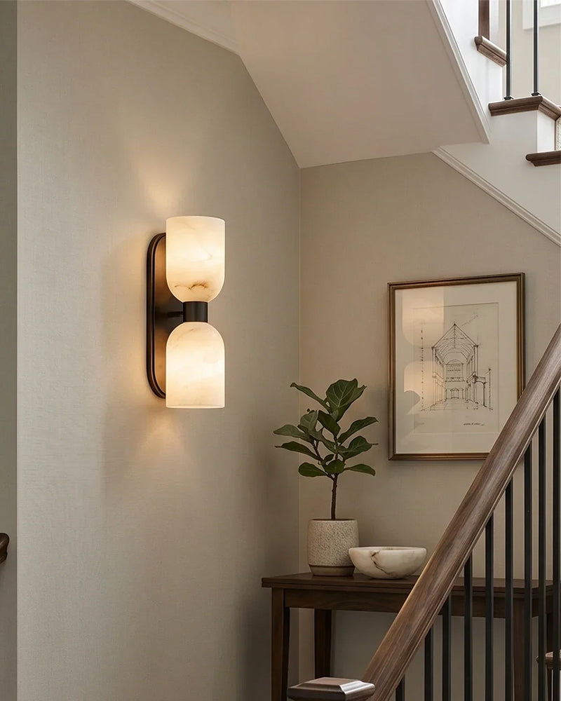 Alabaster Hourglass Capsule Wall Light Sconce - Natural Spanish Alabaster, Serene Matte Trim - Bedrooms, Hallways & Bathrooms