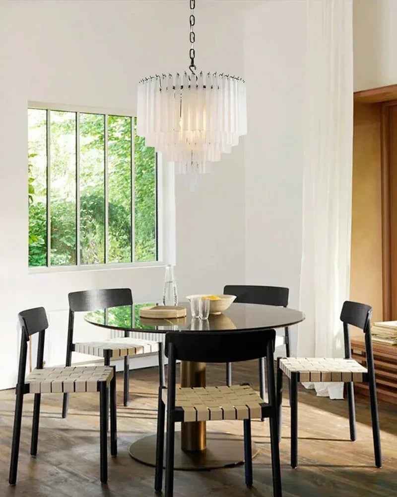 Bellagio Series Cascading Chandelier | Tiered Fluted Glass Clear Ribbed Glass and Polished Metal, Polished Metal for Grand Foyers and Glamorous Interiors American chandelier