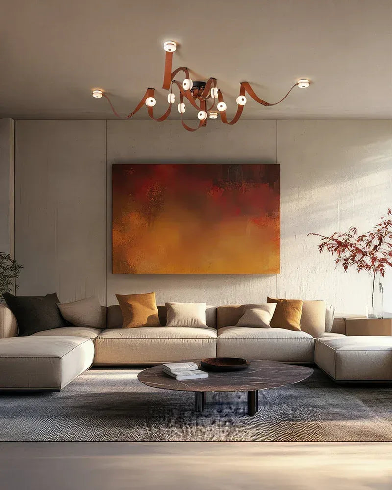 LED Mini SNAPS Module Ceiling Alabaster Pendant Light with Brown Leather Straps Modern Pendant lamp
