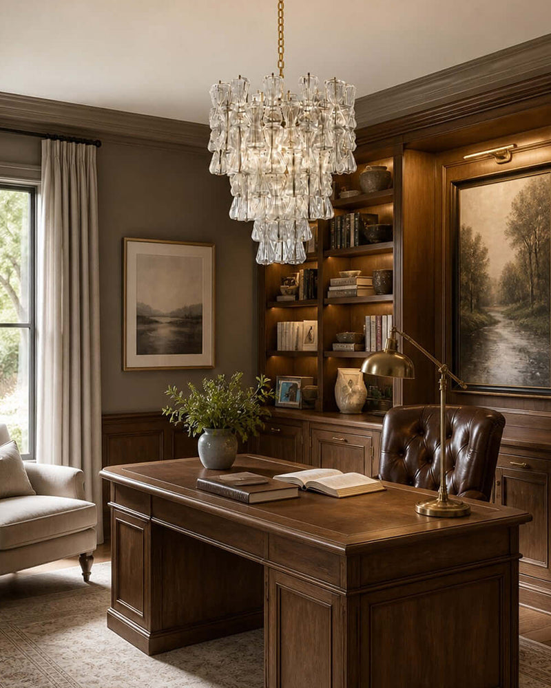 Murano Glass Cascade Tiered Chandelier - Amber & Clear & Green Glass