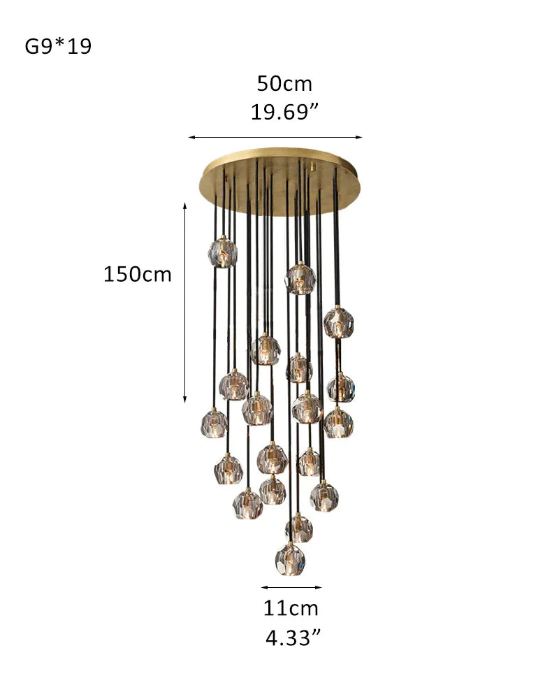LightsStory Series Prismatic Chandelier | Spherical Solid brass and hand-faceted polished crystal, Premium Polished Brass for Modern Dining Rooms and Entryways 19 light-D11cm D4.33" Clear Crystal + Gold Base Modern Pendant lamp