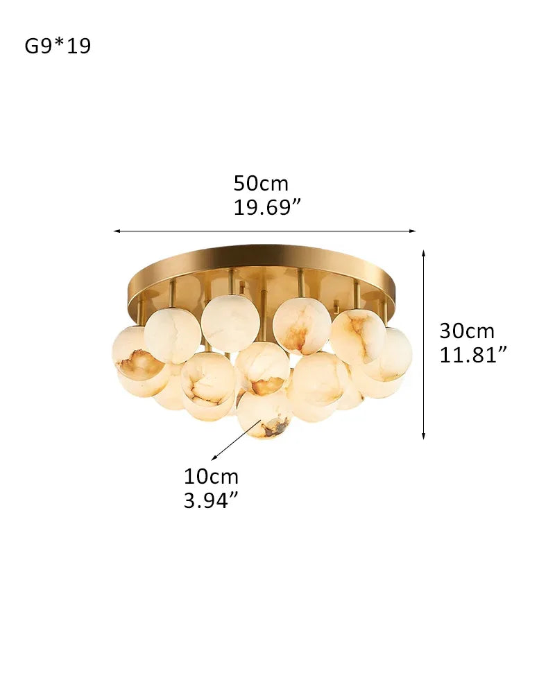 7/13/19-Light Soft Brass and Faux Alabaster Semi Flush Mount with Etched Opal Marble Shades 19-light-D10CM D4" Brass + White Flush Mounted Ceiling Lamp