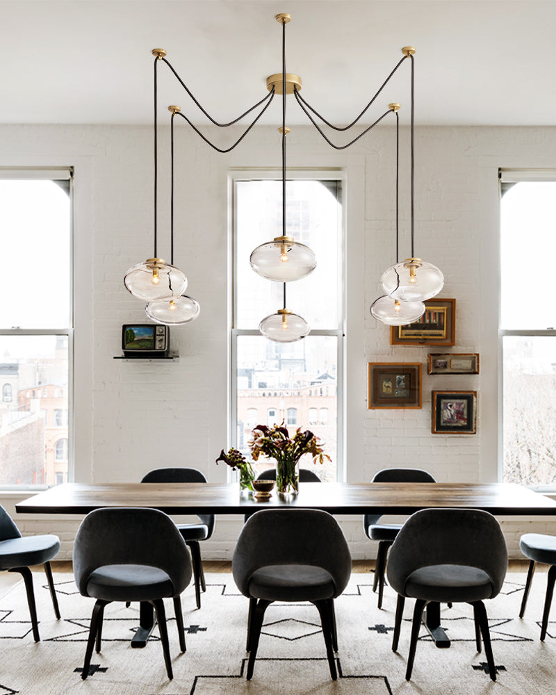 Collective 6 Light Satin Brass Chandelier globe glass Ceiling Light
