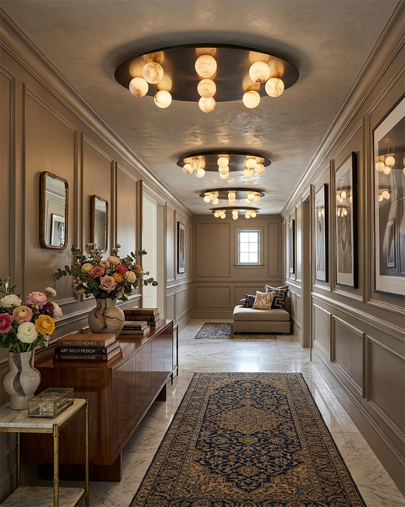 Alabaster Globe Pendant Light - Natural Spanish Alabaster, Serene Matte, Custom Trim - Luxury Home Interior Lighting