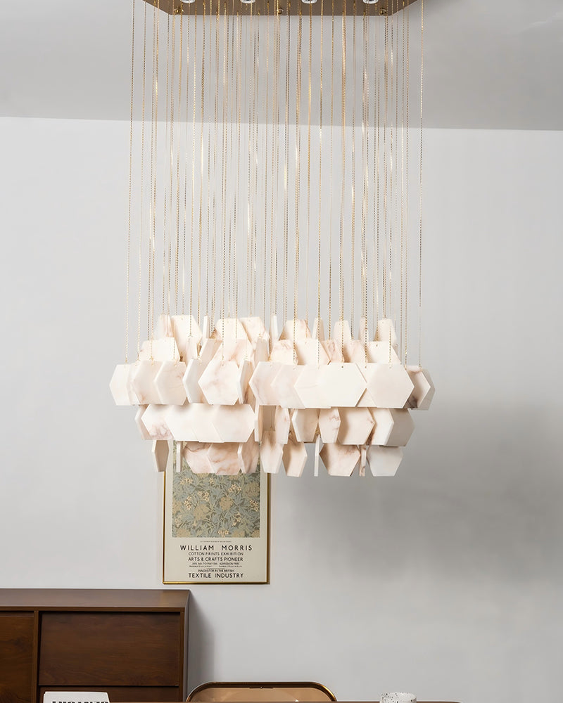 Cassis Alabaster Multi Tiered Cascading Cloud Chandelier - Natural Spanish Alabaster, Lux Gold Trim - Living Rooms, Dining Rooms, Lobby, Stairwells