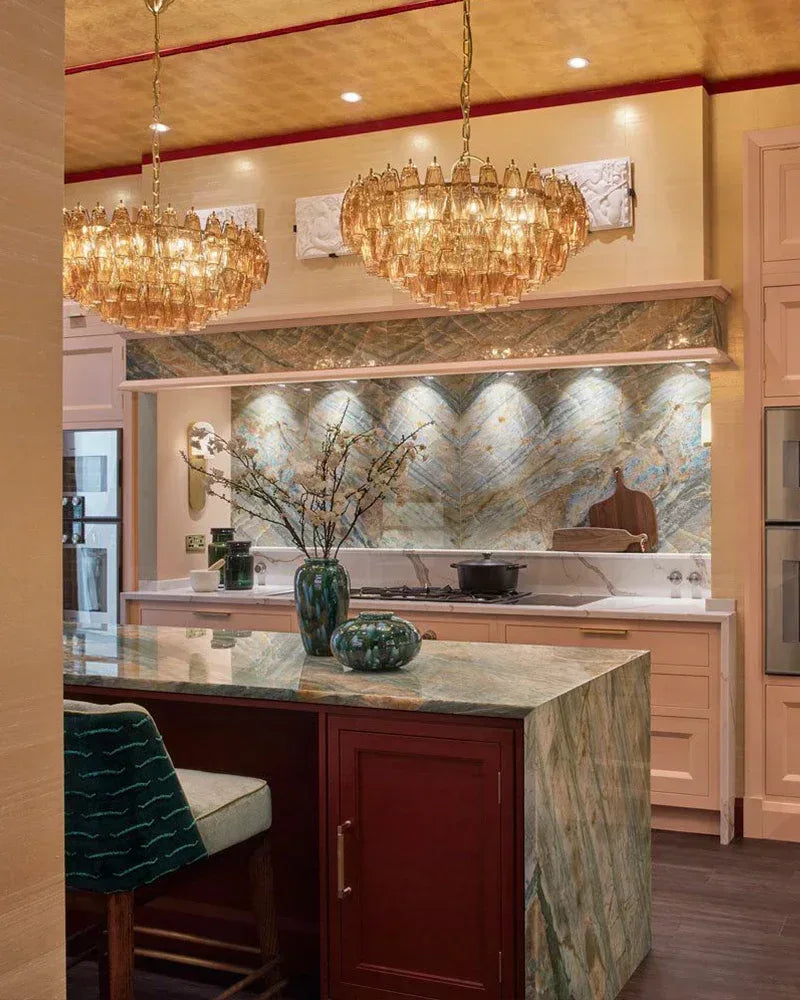 Hand Blown Tier Glass Large Murano Chandelier 24"31"40" | Amber Glass American Vintage chandelier lamp