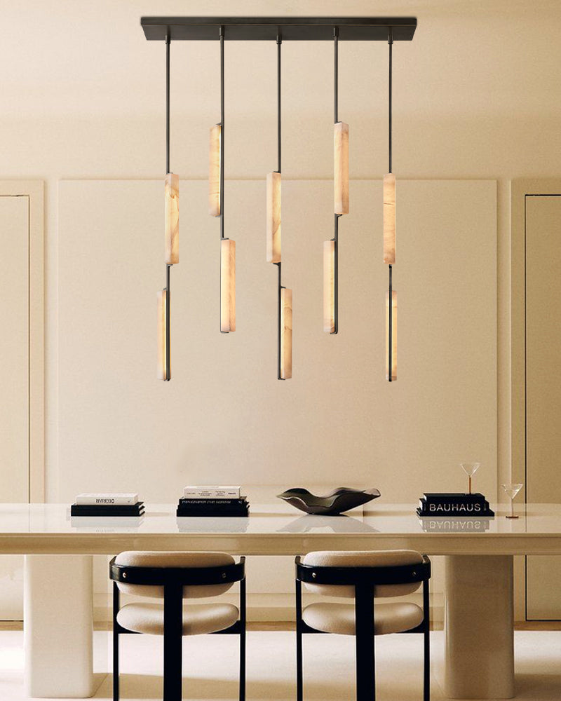 bronze long plate linear alabaster pendant light