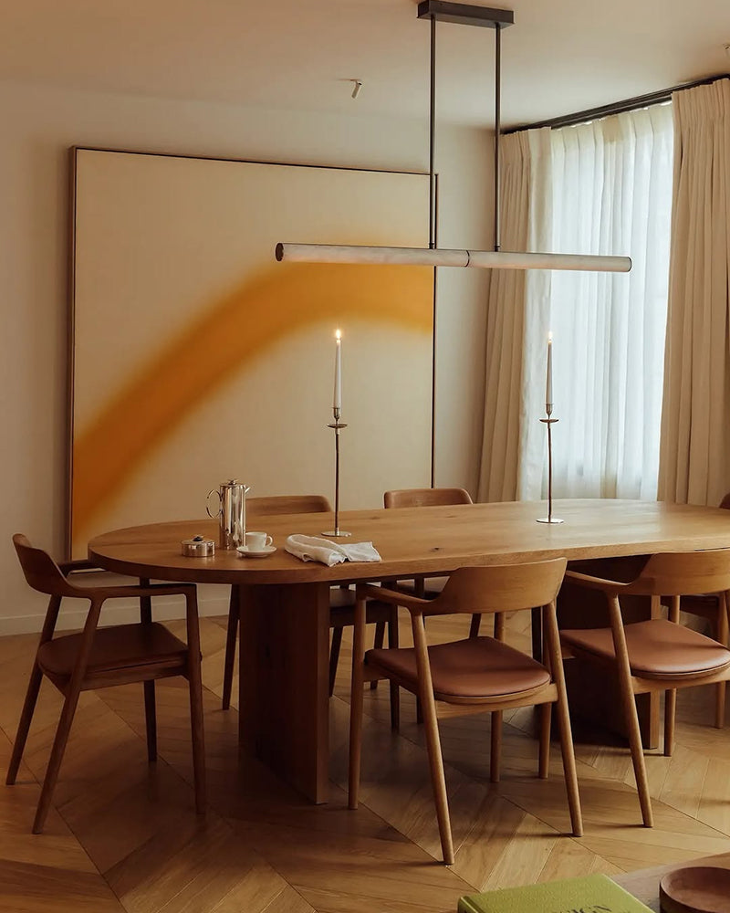 Callisto Horizontal Lighting LED Minimalist Linear Strip Alabaster Pendant Lamp for Dining Table