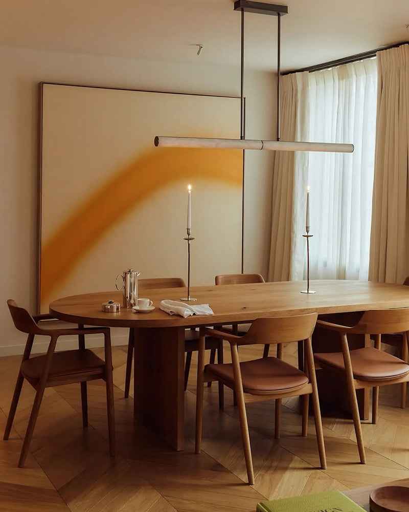 Capri Series Geometric Pendant Light | Cylindrical Linear Handcrafted Solid Natural Marble, Oxidizing Copper Accents for Dining Tables and Kitchen Islands Modern Pendant lamp
