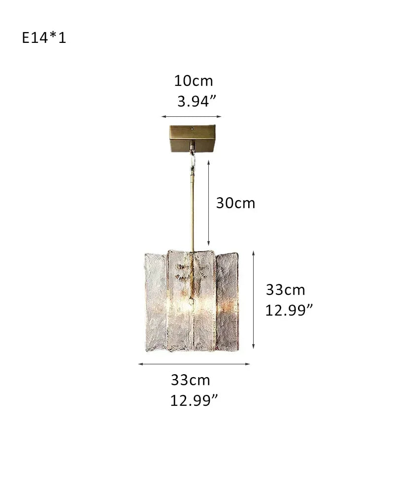 Gordes Series Architectural Chandelier | Interlocking Planes Corrugated sculptural glass, Transparent and smoky glass finish for Entryways, dining areas, and lofts 1-light-D33*H33cm D12.99*H12.99" Brass + Transparent Glass American Vintage chandelier lamp