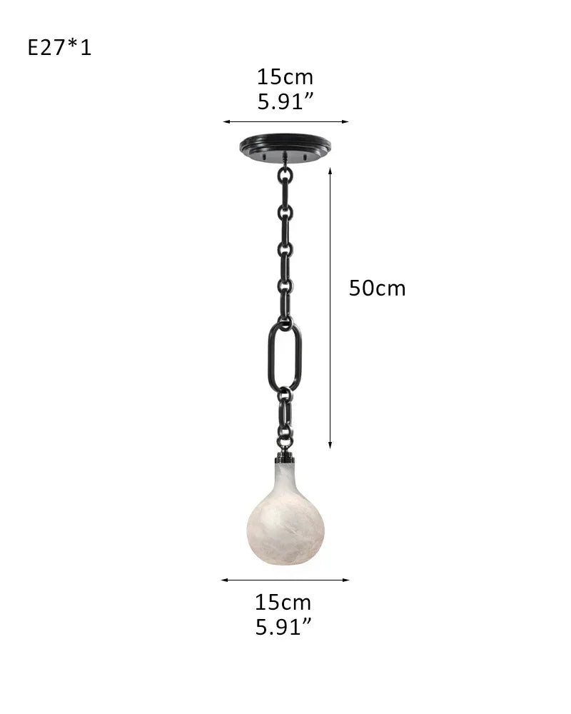 Cluster White Alabaster Globe Pendant Light with adjustable chain | 6" Living room Statement 1-light-D15cm D5.91" Black Chain + White American chandelier