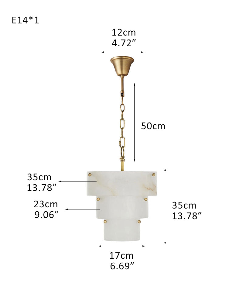 3 Tier White Round Alabaster Chain Pendant Light Fitting in Brass 10in